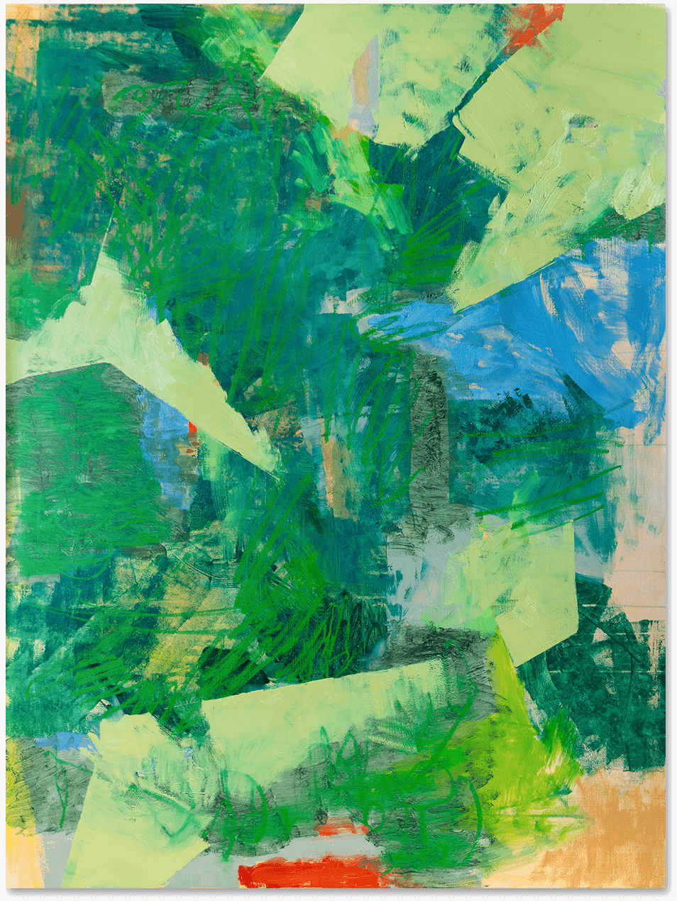 An abstract oil painting in different shades of green